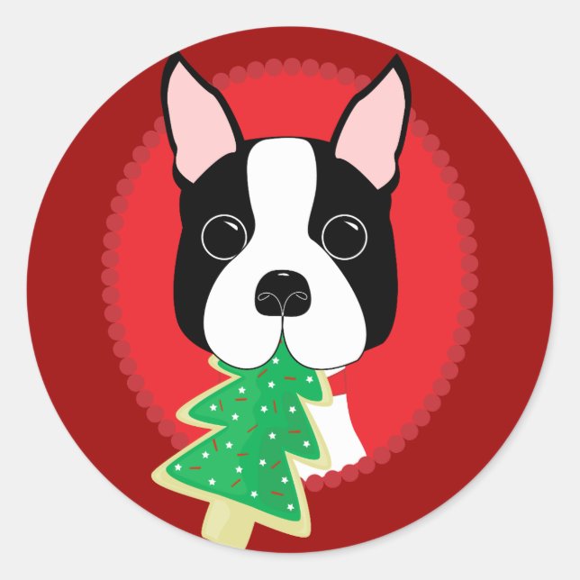Boston Terrier Christmas Classic Round Sticker (Front)