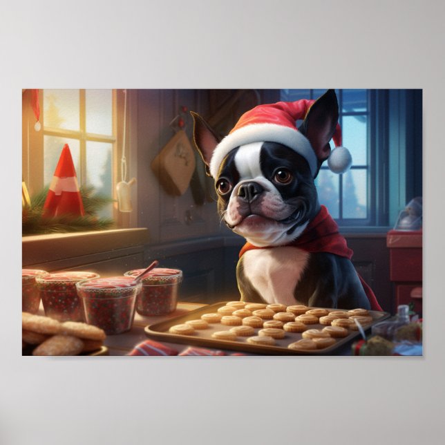 Boston Terrier Christmas Cookies Festive Holiday Poster (Front)