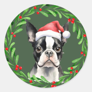 Boston Terrier Christmas Dog Puppy Mailing Classic Round Sticker