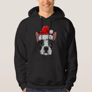 Boston Terrier Christmas Dog Santa Hat Xmas Boys Hoodie