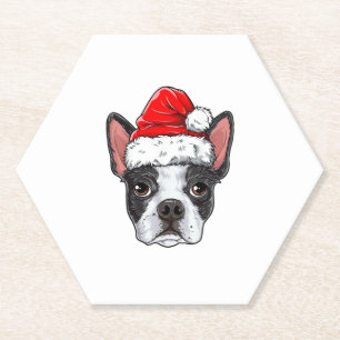 Boston Terrier Christmas Dog Santa Hat Xmas Boys K Paper Coaster