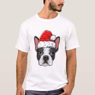 Boston Terrier Christmas Dog Santa Hat Xmas Boys K T-Shirt