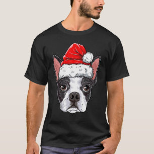 Boston Terrier Christmas Dog Santa Hat Xmas Boys K T-Shirt