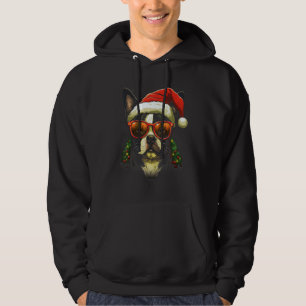 Boston Terrier Christmas Dog Xmas Santa Hat Sungla Hoodie