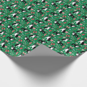 Boston Terrier Christmas Dogs Candy Canes Green Wrapping Paper