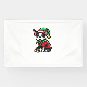 Boston Terrier Christmas Elf Funny Dog Xmas Banner