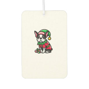Boston Terrier Christmas Elf Funny Dog Xmas Car Air Freshener