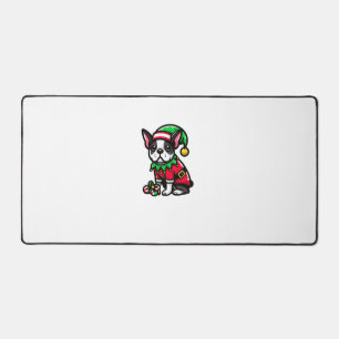 Boston Terrier Christmas Elf Funny Dog Xmas Desk Mat