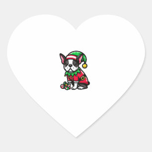 Boston Terrier Christmas Elf Funny Dog Xmas  Heart Sticker