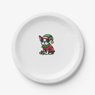 Boston Terrier Christmas Elf Funny Dog Xmas  Paper Plate