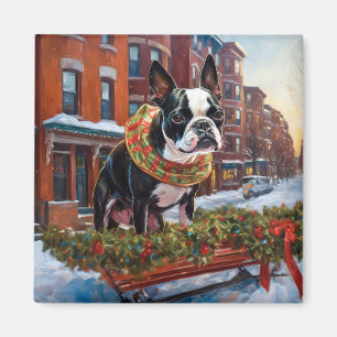 Boston Terrier Christmas Festive Season Magnet