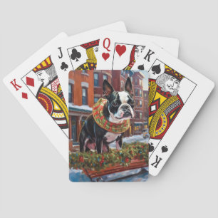 Boston Terrier Christmas Festive Season Playing Cards