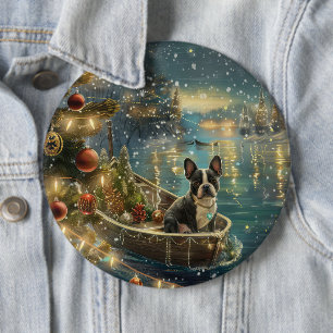 Boston Terrier Christmas Festive Voyage 6 Cm Round Badge