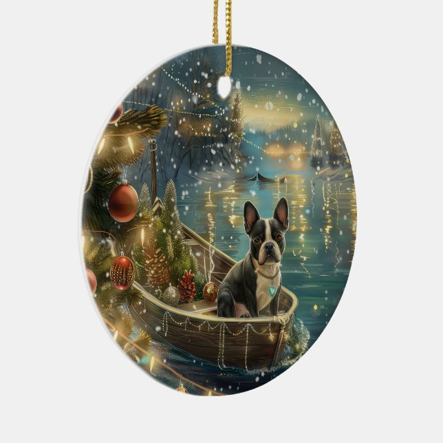 Boston Terrier Christmas Festive Voyage Ceramic Tree Decoration (Right)