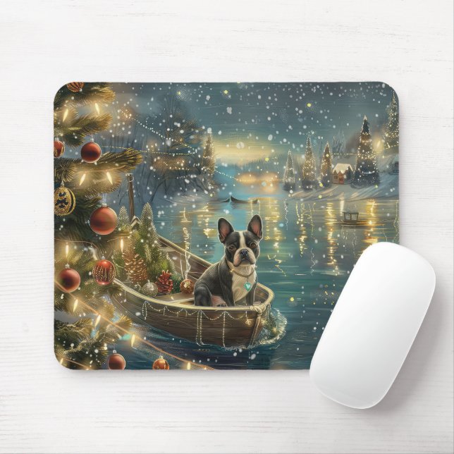 Boston Terrier Christmas Festive Voyage Mouse Pad (With Mouse)