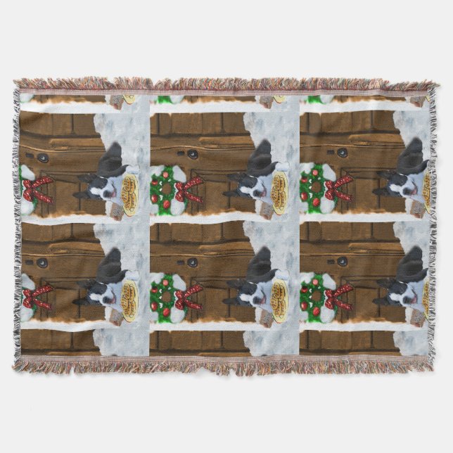 Boston Terrier Christmas Gifts Throw Blanket (Front)