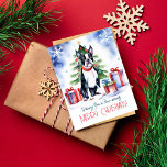 Boston Terrier Christmas greetings for dog people Postcard<br><div class="desc">Boston Terrier Merry Christmas greeting postcard for dog people,  watercolor cute Boston Terrier puppy by gift boxes and Christmas tree,  Christmas postcard for dog lovers</div>