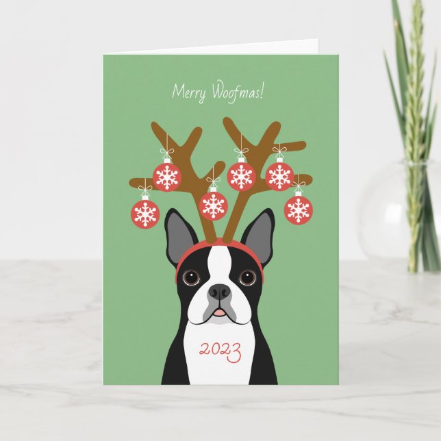 Boston Terrier Christmas Holiday Card (Front)