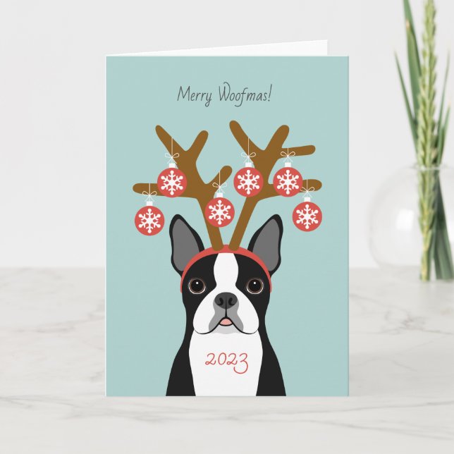 Boston Terrier Christmas Holiday Card (Front)