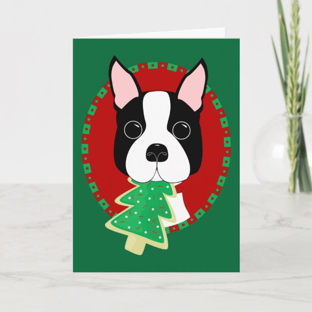 Boston Terrier Christmas Holiday Card (Front)