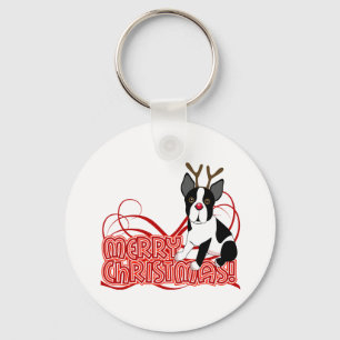 Boston Terrier Christmas Key Ring
