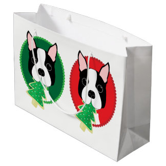 Boston Terrier Christmas Large Gift Bag