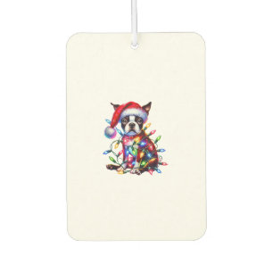 Boston Terrier Christmas Lights Santa Hat Dog Love Car Air Freshener