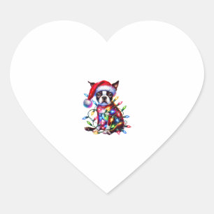 Boston Terrier Christmas Lights Santa Hat Dog Love Heart Sticker