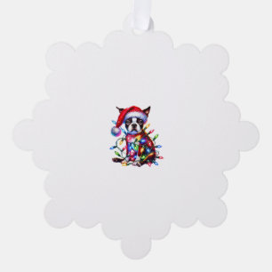 Boston Terrier Christmas Lights Santa Hat Dog Love Tree Decoration Card