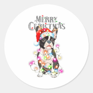 Boston Terrier Christmas Lights Xmas Dog Classic Round Sticker