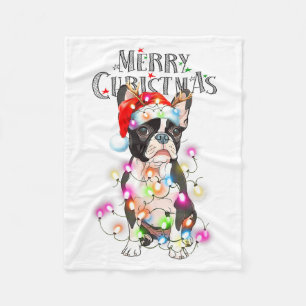 Boston Terrier Christmas Lights Xmas Dog Fleece Blanket