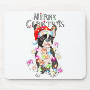 Boston Terrier Christmas Lights Xmas Dog  Mouse Pad