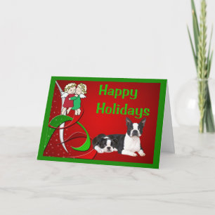 Boston Terrier Christmas Little Angels Card