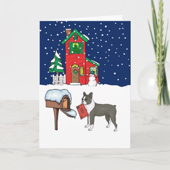 Boston Terrier Christmas Mail Holiday Card (Front)