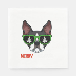 Boston Terrier Christmas Pajama Dog Sunglasses X-M Napkin