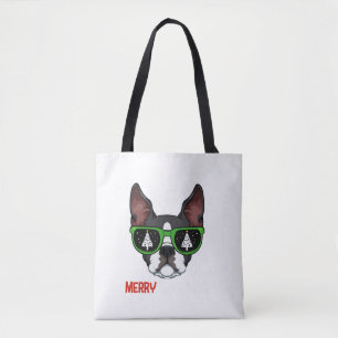 Boston Terrier Christmas Pajama Dog Sunglasses X-M Tote Bag