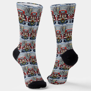 Boston Terrier Christmas Red Truck Holiday Socks