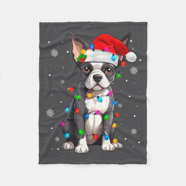 Boston Terrier Christmas Santa Hat  Fleece Blanket (Front)