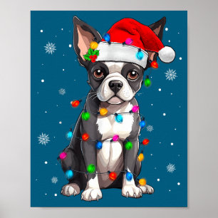 Boston Terrier Christmas Santa Hat  Poster