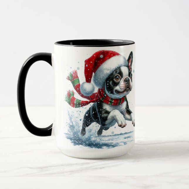 Boston Terrier Christmas Snow Mug (Left)