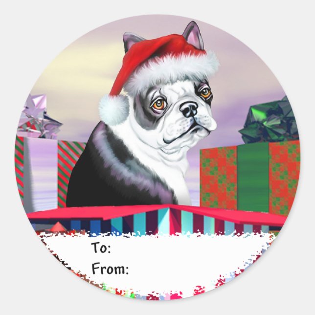Boston Terrier Christmas Surprise Gift Tags (Front)