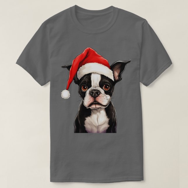 Boston Terrier Christmas T-Shirt (Design Front)
