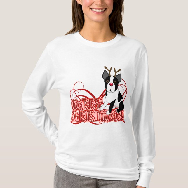 Boston Terrier Christmas T-Shirt (Front)