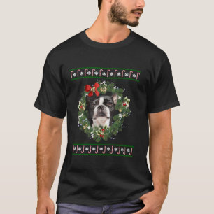 Boston Terrier Christmas Tree Dog Santa Xmas Tee P