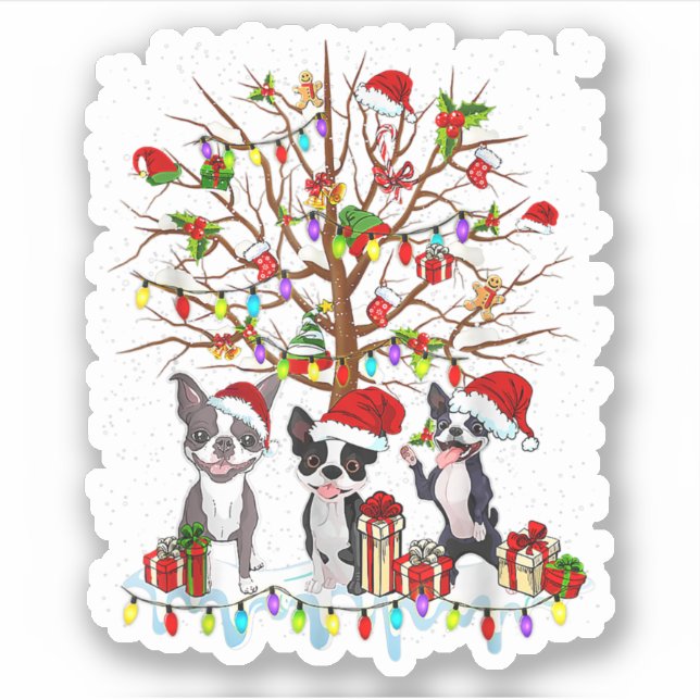 Boston Terrier Christmas Tree Funny Xmas Boston Te (Front)