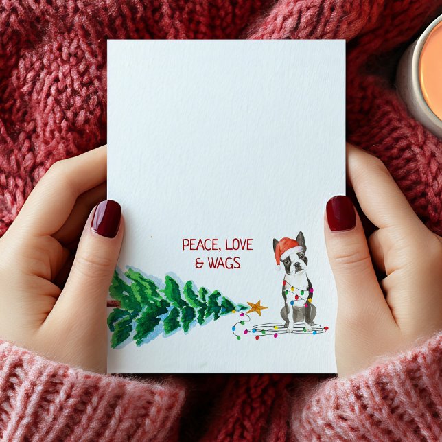 Boston Terrier Christmas Tree Holiday Card (Boston Terrier Christmas Tree Holiday Card)