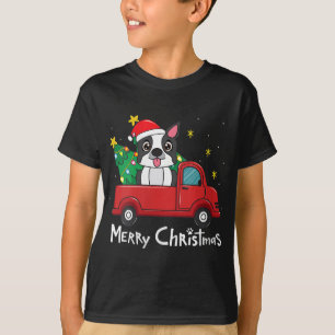 Boston Terrier Christmas Truck Tree Mum Dad Dog Xm T-Shirt