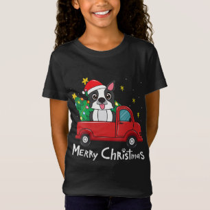 Boston Terrier Christmas Truck Tree Mum Dad Dog Xm T-Shirt