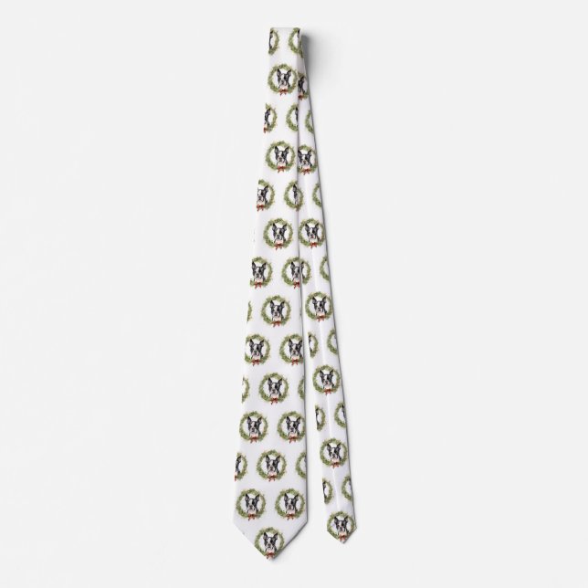Boston Terrier Christmas Wreath Festive Pup  Tie (Front)