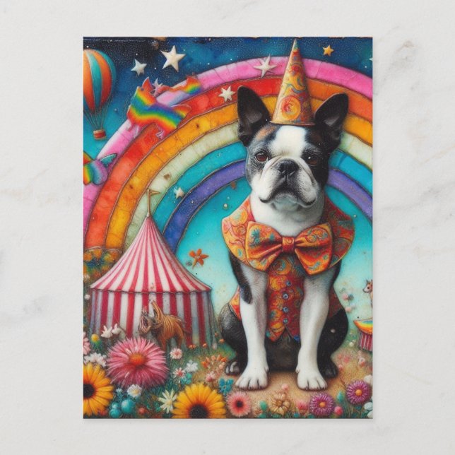 Boston Terrier Circus Encaustic Postcard (Front)